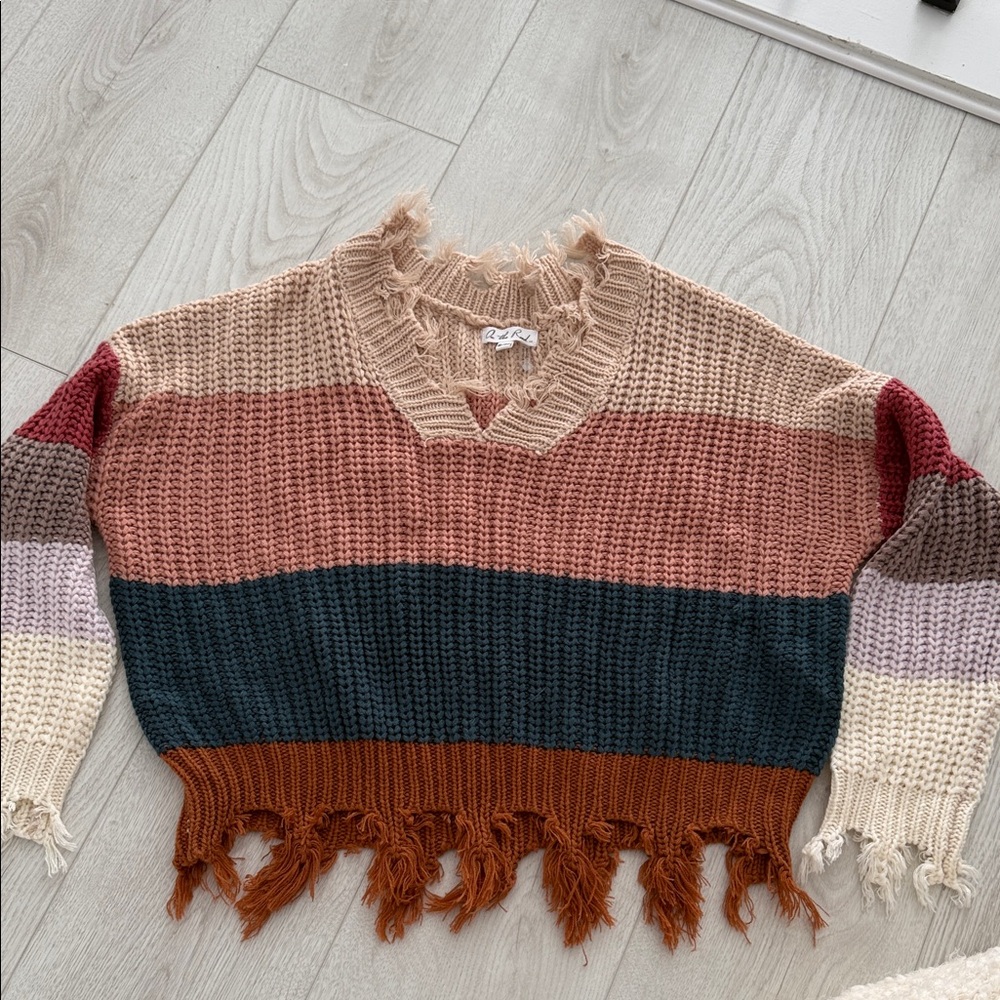 On The Road Multicolor Fringed V-Neck Sweater